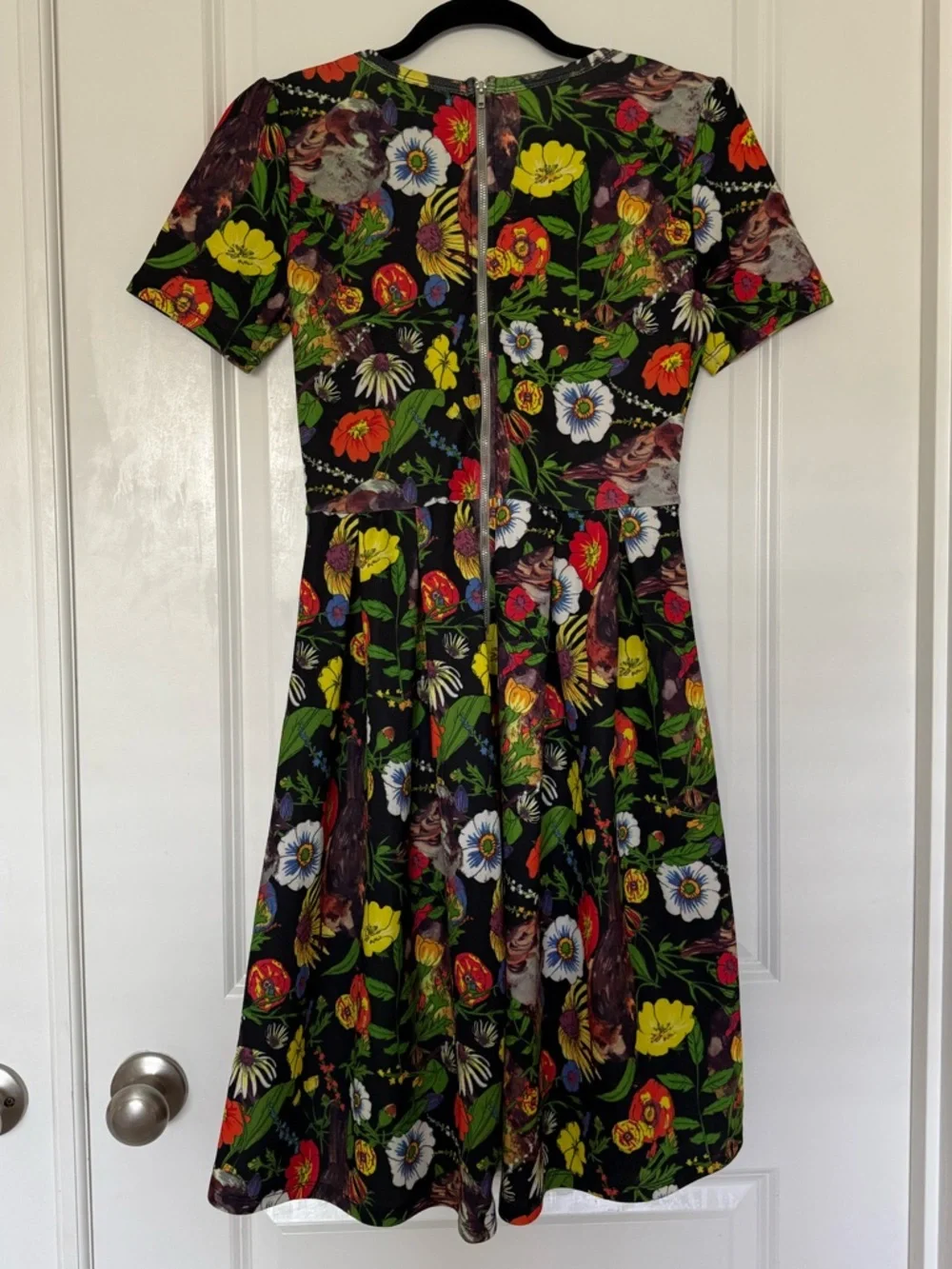 LuLaRoe Black Floral Short Sleeve Fit & Flare Dress with Multicolor Blooms - Picture 4 of 4